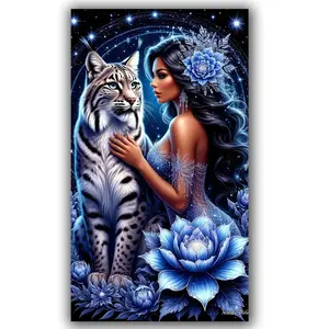 Big Cat and Woman Diamond Painting Kits for Adults, DIY Diamond Art Paintings Kit for Beginners, 5D Full Drill Diamond Paintings, Crafts