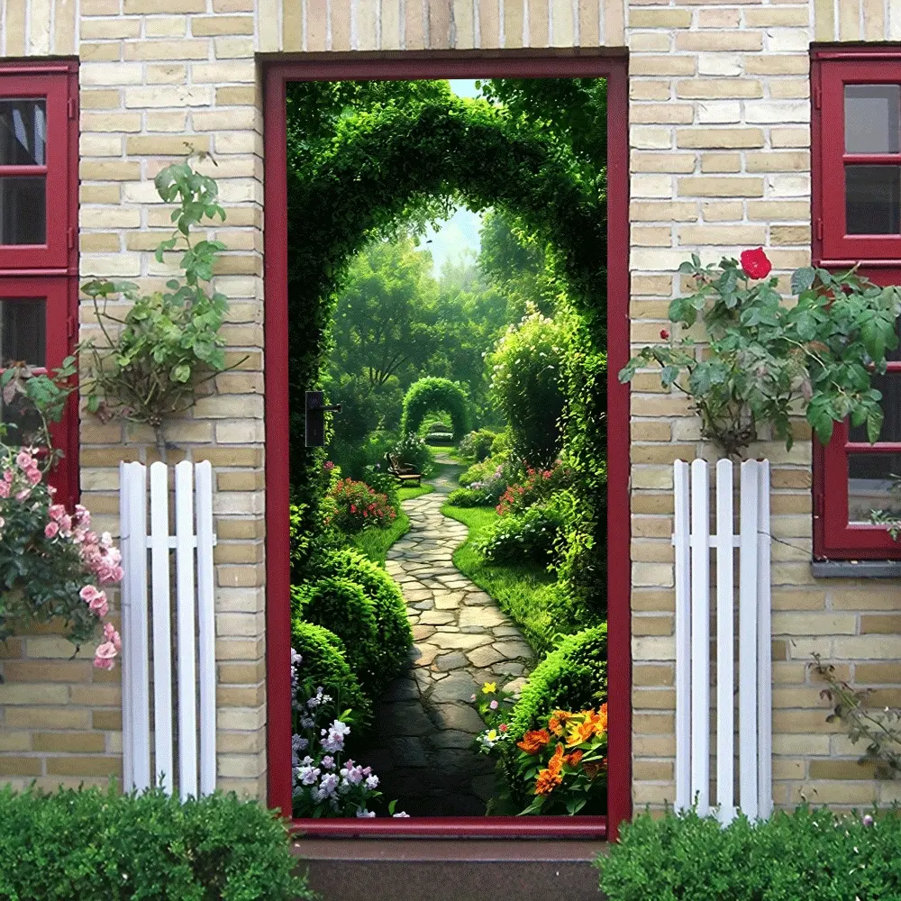 2pcs   Rustic Vine Archway Wall Stickers Rustic Vine Archway Wall Stickers Self Adhesive Removable Green Plant Flower Mural for Living Room Bedroom Home Decor Fake Garden Path Landscape Wall Decals