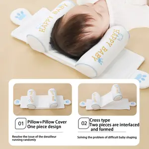 able Newborn Head Support Pillow to Prevent Flat Head- Cute "Happy Baby" Print Infant Flat Head Prevention Pillow, Soft Breathable Sleeping Pillow for Cribs & Strollers