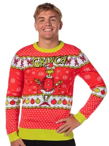 Dr Seuss The Grinch Men's Snowflakes Fair Isle Adult Holiday Ugly Christmas Sweater