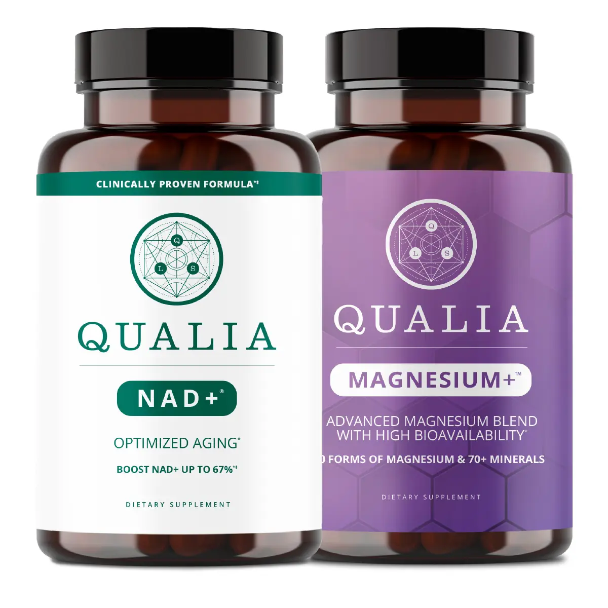 Qualia Optimized Aging Bundle | 1-Month Supply | NAD+ & Magnesium+ | Clinically Proven to Boost NAD+ up to 67% | 10 Magnesium Forms | Heart, Brain & Bone Health