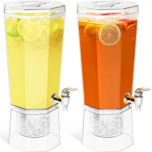 Gallon Drink Dispenser for Parties 2 Pcs, 4L Plastic Beverage Container with Stand for Juice/Tea/Soda & Lemonade, Clear Water Pitcher with Spigot for Mimosa Bar Hosting 39 x 16 cm/15x6"