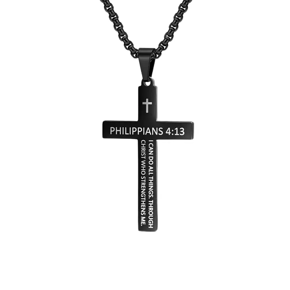 Unisex inspirational cross necklace for men, niche artistic titanium steel cross pendant