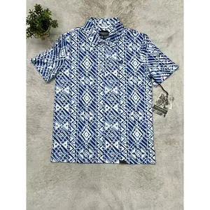 Panhandle Roberto  SS Aztec Stripe Snap Knit Polo - Blue