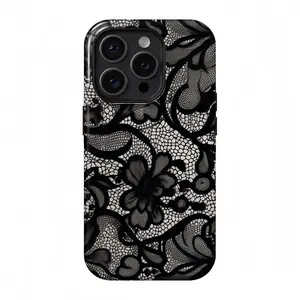Black Lace Vintage Pattern Phone Case, sweet, cool and hot girl style, suitable for iPhone17 ProMax, 16Pro, 15, 14, 13, 12, double-layer protective case, smartphone case, an excellent choice for gifts