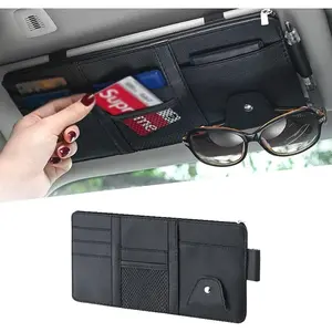 Leather Zipper Visor Storage Bag, Multifunctional Pocket Business Card Holder, Car Sun Visor Organizer, for Men Women
