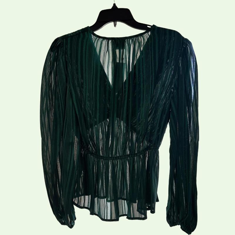 Emerald Green Long Sleeves Shimmer Blouse