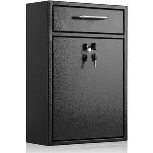 Metal Mailbox Wall Mount, Large Locking Mailbox with Key Lock, Hanging Secure Postbox,  Key Drop Box, Collection Boxes, Black, 17.6H x 12.2L x 5.7W Inches, XL Large