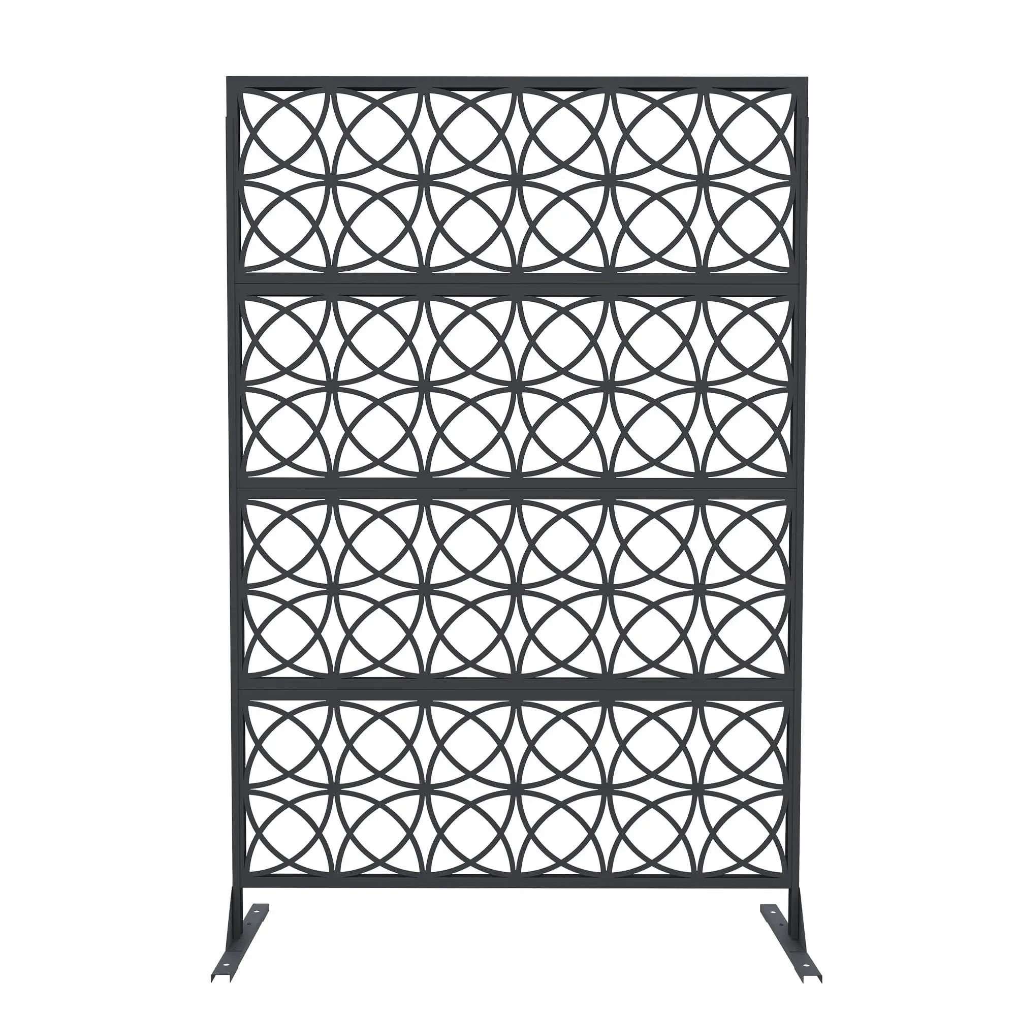 Metal Coin Pattern Privacy Screen, 71 Inch Tall x 46 Inch Wide Freestanding Decorative Black Rustproof Room Divider for Patio Deck Garden and Indoor Use, Easy to Install