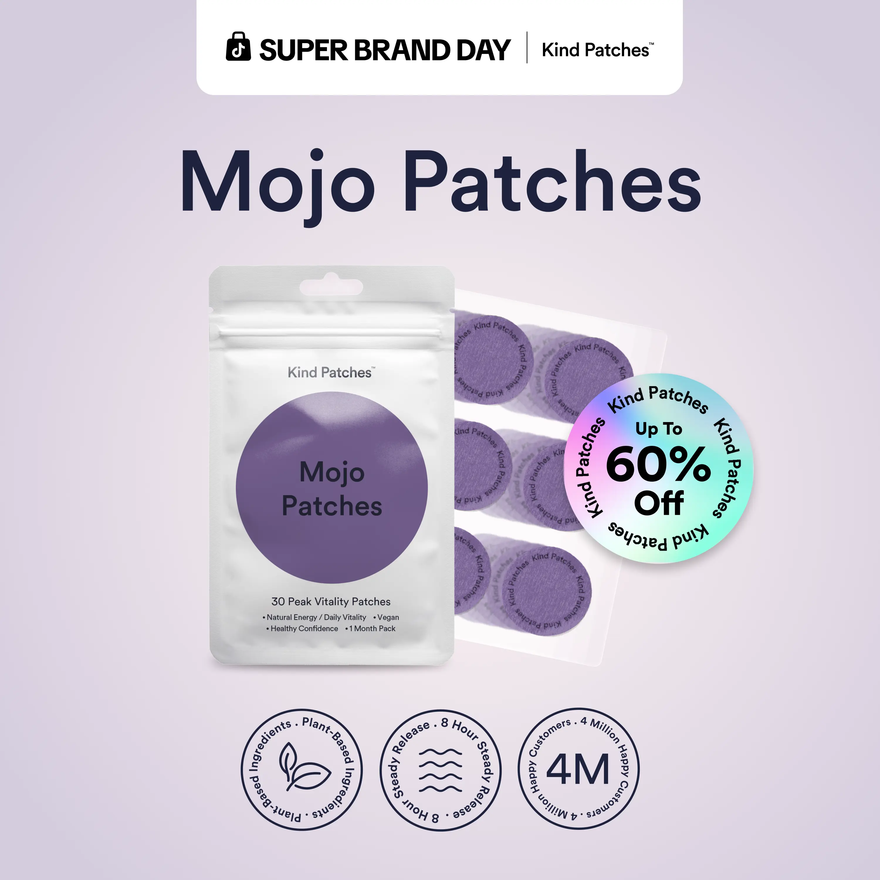 Kind Patches Mojo Patches: 30 Peek Vitality Patches, Support Natural/Daily Vitality, Health Confidence, Vegan, 1 Month Supply