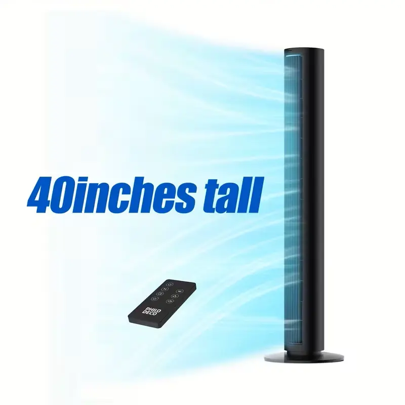 Tower Fan for Home, 80° Oscillating Silent Bladeless Floor Fan with Remote, 4 Speeds, 40in Multiple Modes, 7-Hour Timer, LED Display Screen, Vertical Fan for Home, Living Room, Office, Black