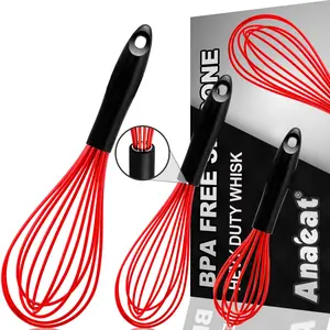 Silicone Whisk  Thick Stainless Steel Wire Inner - Heat Resistant Kitchen Whisks For Non-stick Cookware Balloon Egg Beater Whisking Blending Beating Frothing & Stirring (red)