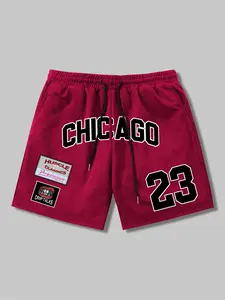 Men's Chicago Letter Print Shorts, Regular Fit Casual Street Breathable Gym Shorts, Men's Bottoms for Summer, Streetwear Sports Shorts