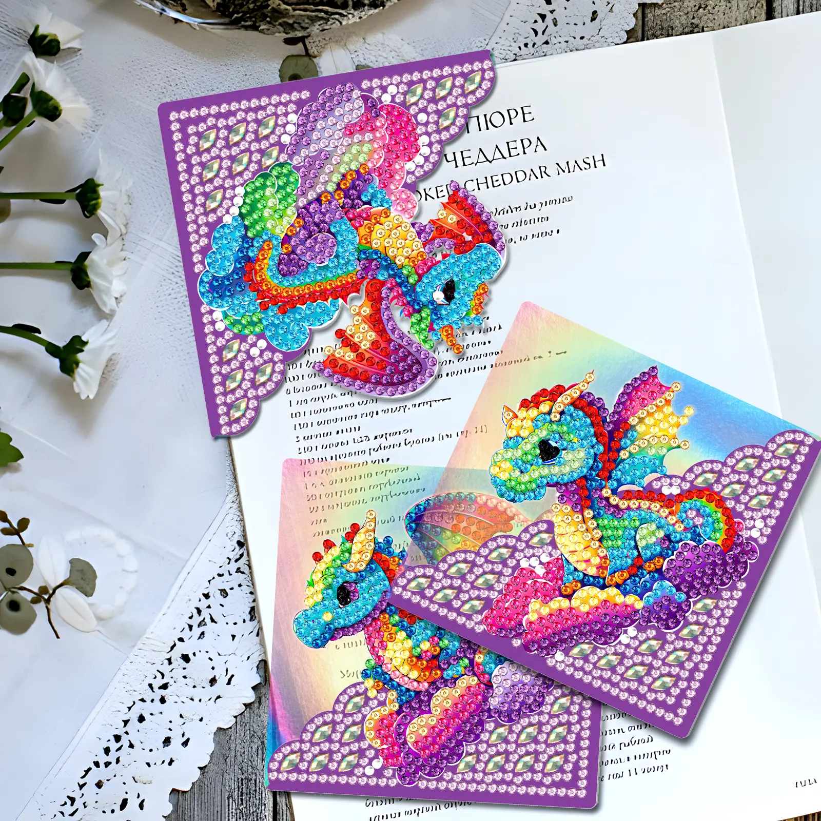 4Pcs Cute DIY Diamond Painting Corner Bookmark Kit - Full Tool Set Book Page Markers, Right-Angle Clip Desktop Accessories with Festive Patterns, Ideal Birthday Gift for Students (Crafting Fun)