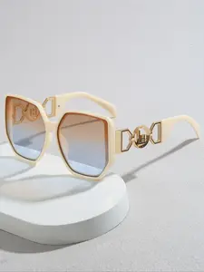 Elegant Women's Large Frame Metal Decorative Glasses, PC Material, Stylish Fashion Eyewear for Daily Use, Perfect Accessory for Any