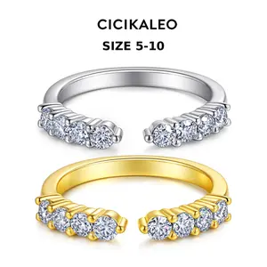 CICIKALEO 8 Stone Moissanite Band Open Ring for Women Bridal Set D VVS1 Stackable 18K Gold Plated Lab-Created Hypoallergenic Wedding Engagement Anniversary Gift Fine Formerly CICI GEMS