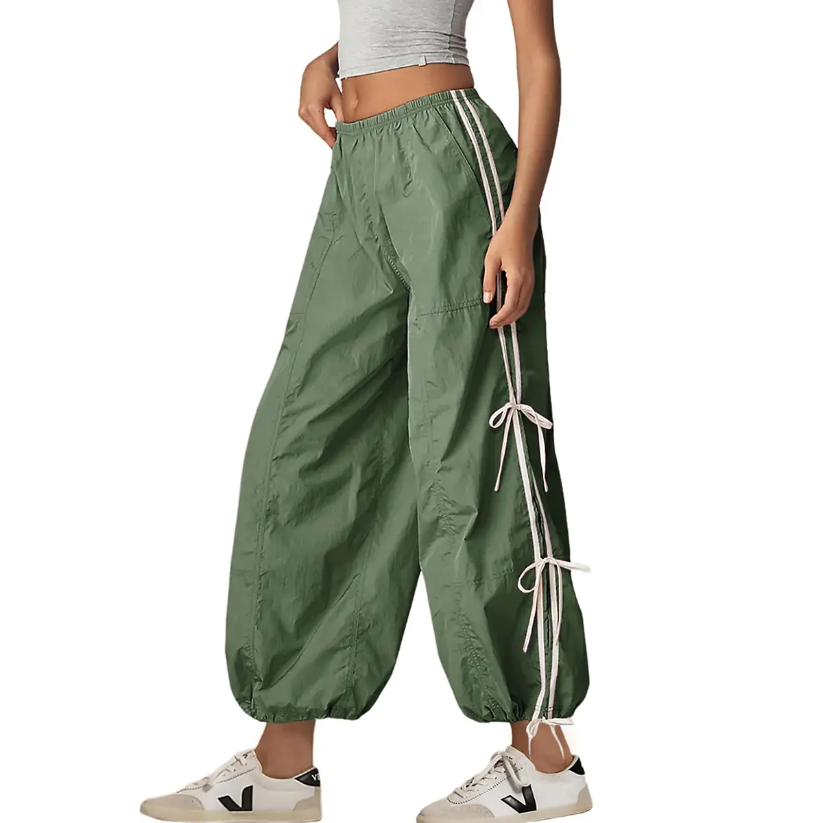 Bienmorn women’s parachute pants — elastic high waist, full twist hiking cargo trousers