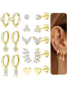 8 Pairs Hypoallergenic Flat Back Earrings for Women, 316L Stainless Steel, Trendy Small Hoop Earrings, Ear Cuffs, Cartilage Earrings