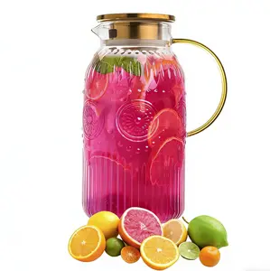 Glass Pitcher with Lid, 68 oz/ 2 Liter 2Pack Vintage Water Pitcher,Glass Water Carafe for Cold Brew, Coffee, Lemonade, Iced Tea,Beverage,Heat Resistant Jug, Father's Day Gift