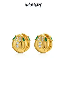WANGXY 14K Gold Plated Snake Earrings for Women - Huggie Earrings with AAA Cubic Zirconia, Stud Earrings Snake Jewelry for Women