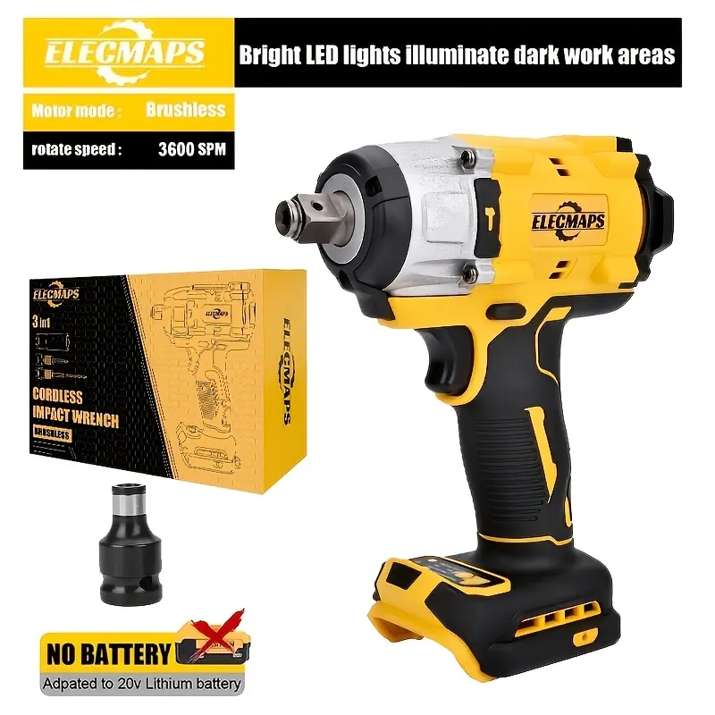 1/2-inch Cordless Impact Wrench, 3600RPM/430N High Torque, Cordless Brushless Impact Wrench For DeWei 20V Batteries, Suitable For Home Renovation And Repair And Projects, The Best Gift For Men.