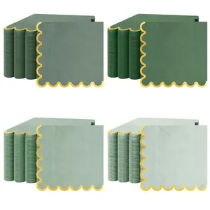 100 Pack Scalloped Napkins Disposable with Gold Foil Edges, 5 x 5 Inch Cocktail Napkinsfor Wedding, Baby Shower, Party