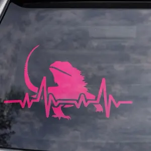 Bearded Dragon Vinyl Decal with Heartbeat Design Perfect for Car Window Cups Laptop and More Decorative Sticker
