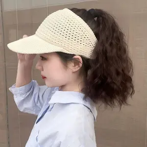 Women's New Summer Hat and Wig Combo, Hollow High Ponytail Hat, Fashionable Sunshade, Sporty Breathable Wig Cap