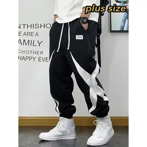 Men's Plus Size Color-Block Star Graphic Joggers, Big & Tall Drawstring Casual Sweatpants for Streetwear & Daily Wear