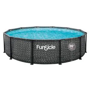 Funsicle 12' x 36" Oasis Designer Round Above Ground Pool, Dark Herringbone