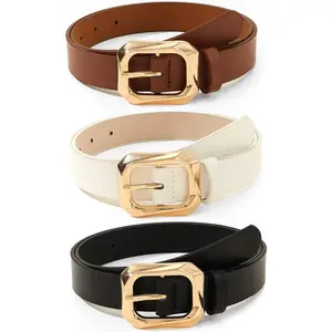 3pcs Women Fashion Belt Minimalist Rectangle Buckle Belts, Versatile for Casual Dresses, Jeans, Trendy Exquisite Belt