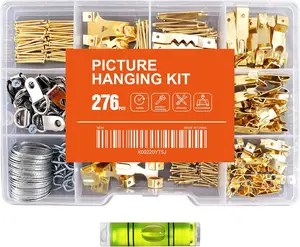 276pcs Picture Hanging Kit, Picture Hangers, Heavy Duty Frame Hooks Assortmentwith Nails, Hanging Wire, Screw Eyes, D Ring and Sawtooth Hardware for Frames Mounting