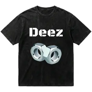 Black trendy T-shirt "Deez" with three-dimensional nut print, functional loose short-sleeved unisex style deez nut