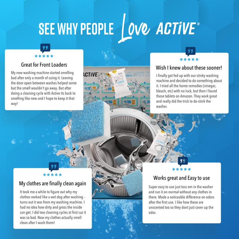 ACTIVE Washing Machine Cleaner Descaler 24 Pack - Deep Cleaning Tablets For HE Front Loader  Top Load Washer Deodorizer, Inside Drum And Laundry Seal