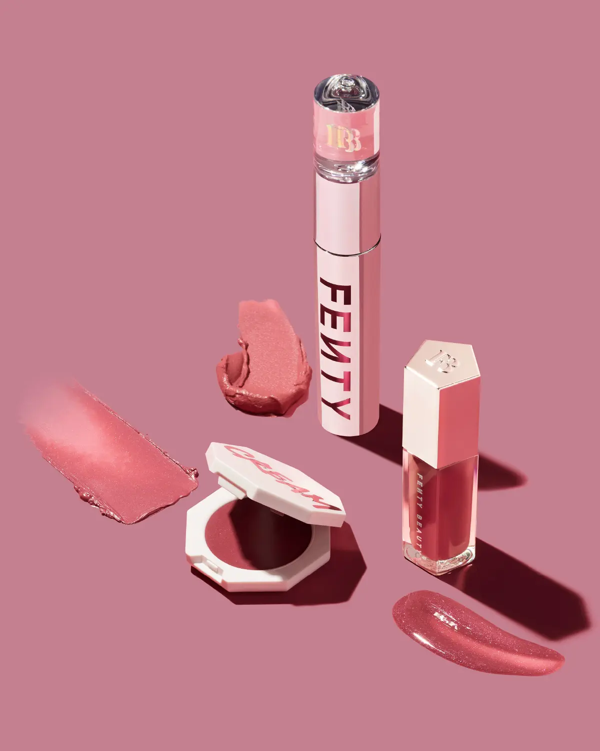 Fenty Beauty RiRi on Repeat: Gloss Bomb Lip Gloss, Fenty Icon Velvet Liquid Lipstick + Cheeks Out Cream Blush Makeup Trio Fenty Beauty RiRi on Repeat: Gloss Bomb Lip Gloss, Fenty Icon Velvet Liquid Lipstick + Cheeks Out Cream Blush Makeup Trio