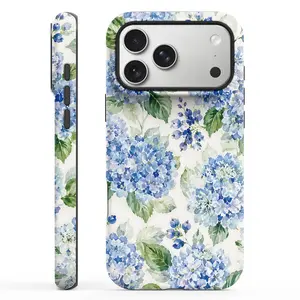 Blue Hydrangea Case for iPhone 17 Pro Max 16 Pro Max 15 Plus 14 13 12 11 Premium Fashion Design Lens Protection Shockproof Wear-Resistant Pollution Prevention Cushioning Smooth