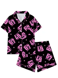 Teen  Cute Cartoon Animal Pattern Sleepwear Set, Loose-Fitting Short Sleeve Pajamas, Comfortable All Season Sleepwear Gift, Loungewear Lightweight Soft