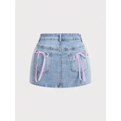 Jean Skirt with Pink Bows TikTok Shop