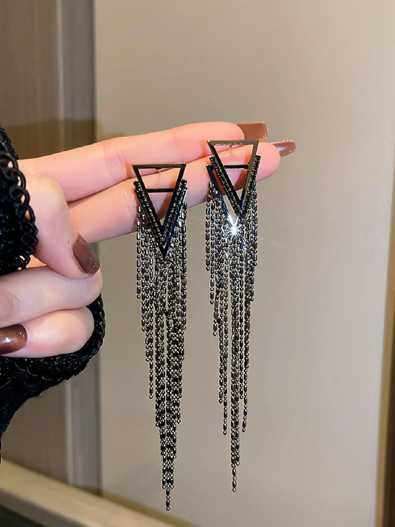 Fashionable Long Tassel Design Dangle Earrings, Dangling Earrings, High Quality Earrings, Statement Earrings, Rhinestones Decor Jewelry for Party, Daily Clothing Decor, Casual Trendy Jewelry, Trendy All-match & Exquisite Jewelry for Birthday Gift