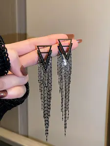 Fashionable Long Tassel Design Dangle Earrings, Statement Earrings, Rhinestones Decor Jewelry for Party, Daily Clothing Decor, Trendy All-match & Exquisite Jewelry for Birthday Gift