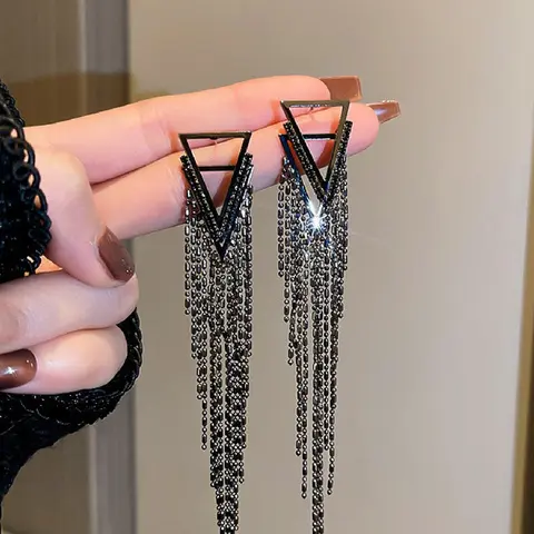 Long Tassel Design Dangle Earrings, Dangling Earrings, Dangly Earrings, Statement Earrings, Rhinestones Decor Jewelry for Party, Daily Clothing Decor, Casual Trendy Jewelry, Trendy All-match & Exquisite Jewelry for Birthday Gift