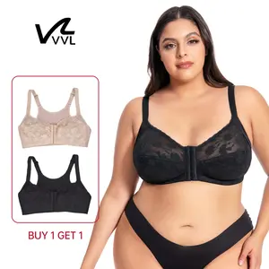 Women's Front Closure Enchante Lace Multi-Size Plus-Size Wireless Push-Up Bra Full Coverage Comfortable Breathable Mesh Cup Bra