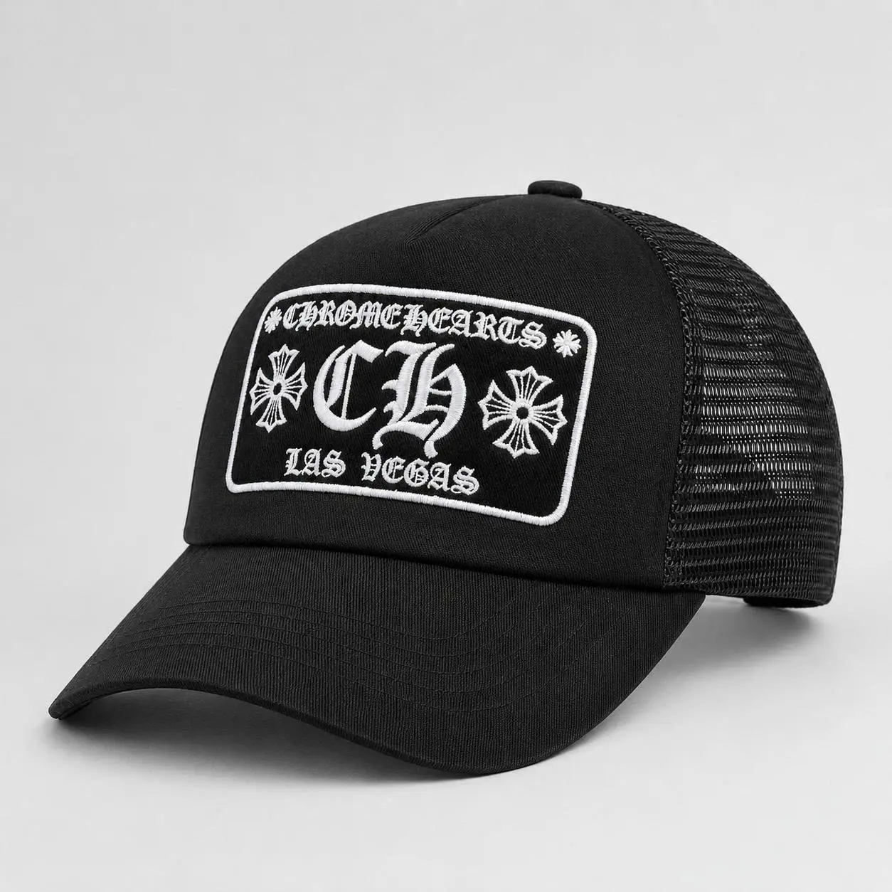 Chrome Hearts CH Logo Trucker Cap Premium Mesh Snapback Baseball Hat Adjustable Unisex Hip Hop Streetwear Outdoor Casual Travel Everyday Fashion