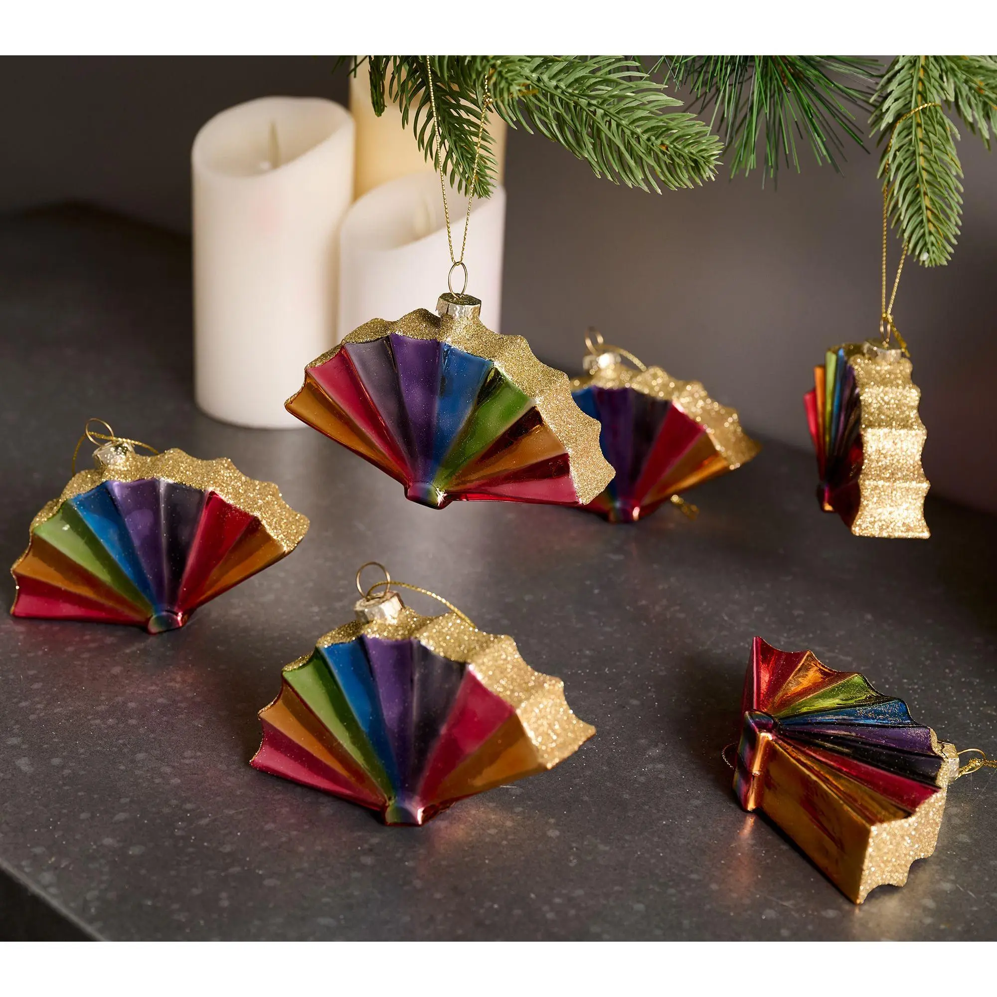 Fierce Home Set of 6 Rainbow Fan Ornament with Gift Box