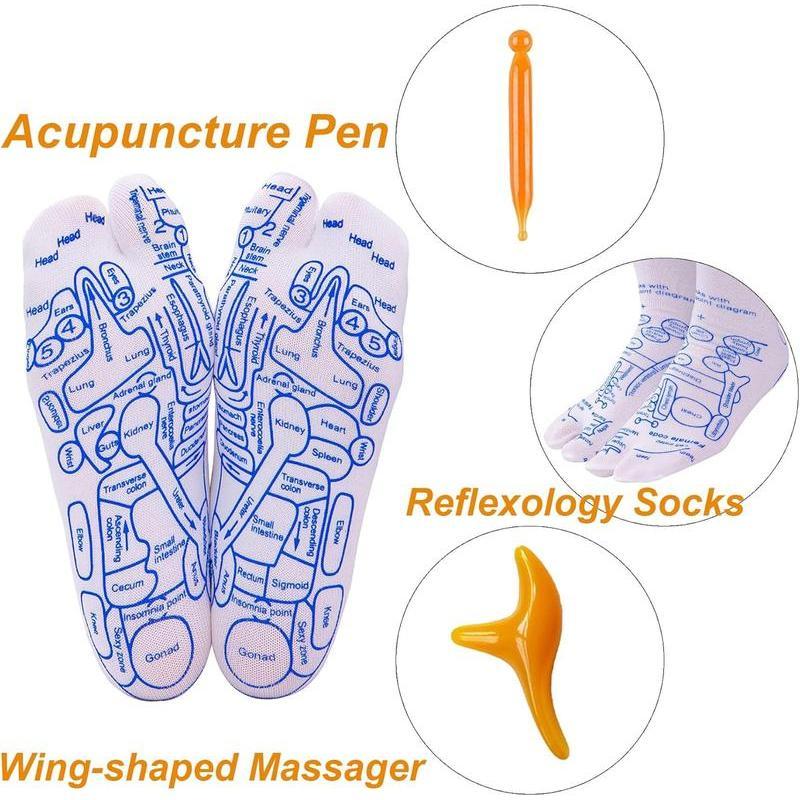 White Acupressure Foot Massage Socks Set with Tool – Targeted Foot Relief for Home Relaxation