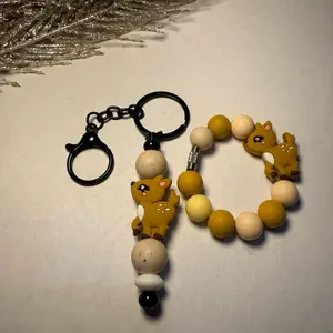 Charm Keychain with Cute Animal Design and Beads - Key Accessory