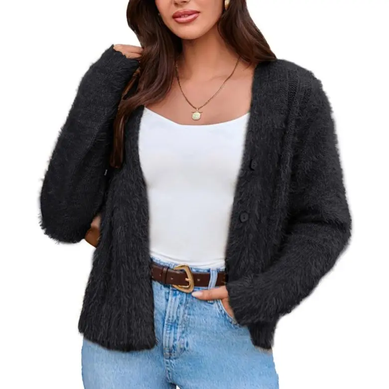 Grace Karin Women's Long-Sleeve Knitwear Cardigan - Short V-Neck, Button-Front, Soft Cozy Basic Top for Autumn Winter, Party, Work, Clothes, Cardigan For Women, Soft Fabric, Braided, Knitting, 2Xl, Lady, Buttoned Elegance, Evening, Holiday, Lightweight, W