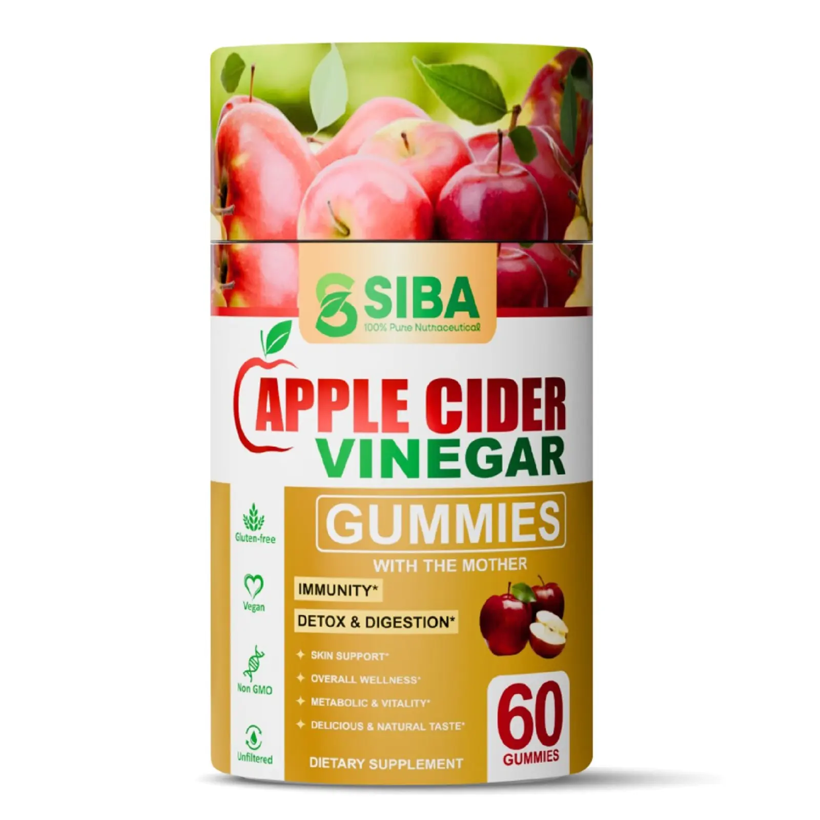 SIBA Apple Cider Vinegar Gummies for wellness 60 Count - Restore natural Energy