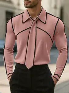 INCERUN Men Shirt Patchwork Lapel Long Sleeve With Tie Men Clothing Menswear Streetwear Fashion Casual Male Shirts Camisas Workwear Top