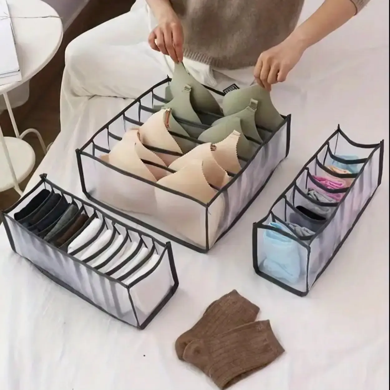 3 pcs Durable Drawer Organizer with Customizable Compartments and Storage Basket for Bra, Underwear, Socks, and Clothes Adjustable Set Box Boxes